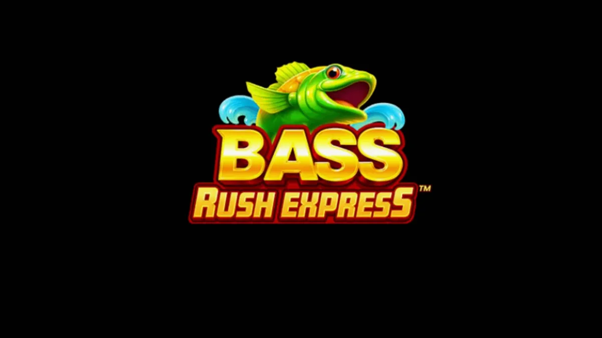 Pemandangan danau yang tenang dengan elemen permainan Bass Rush Express