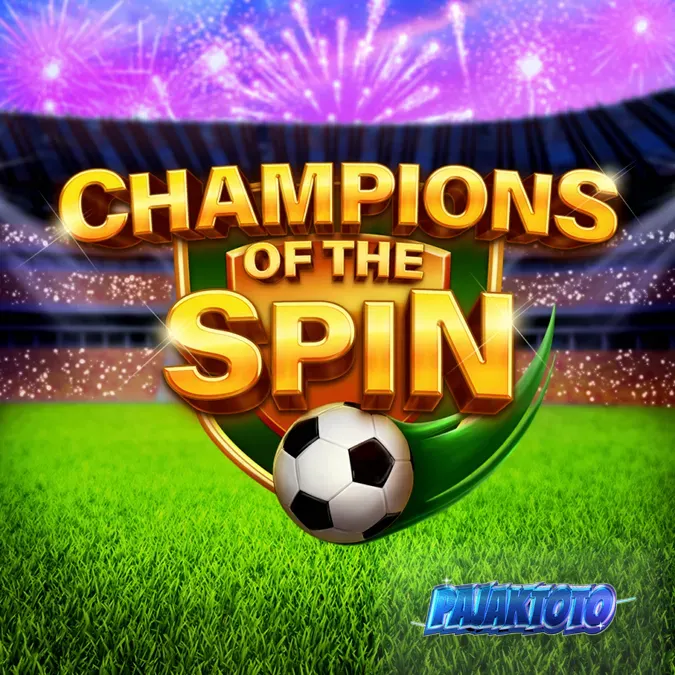 Tampilan antarmuka permainan slot Champions of the Spin dengan tema stadion sepak bola.
